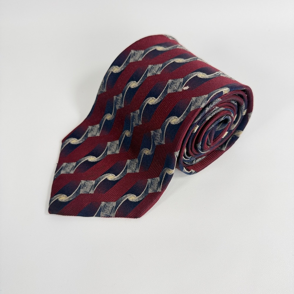 Zionetti Mens Necktie Silk Abstract Geometric Red Blue Italian Fabric Made USA